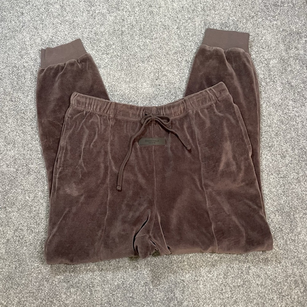 Fear of God Essentials Sweatpants Men XL Brown Velour Joggers Drawstring Logo